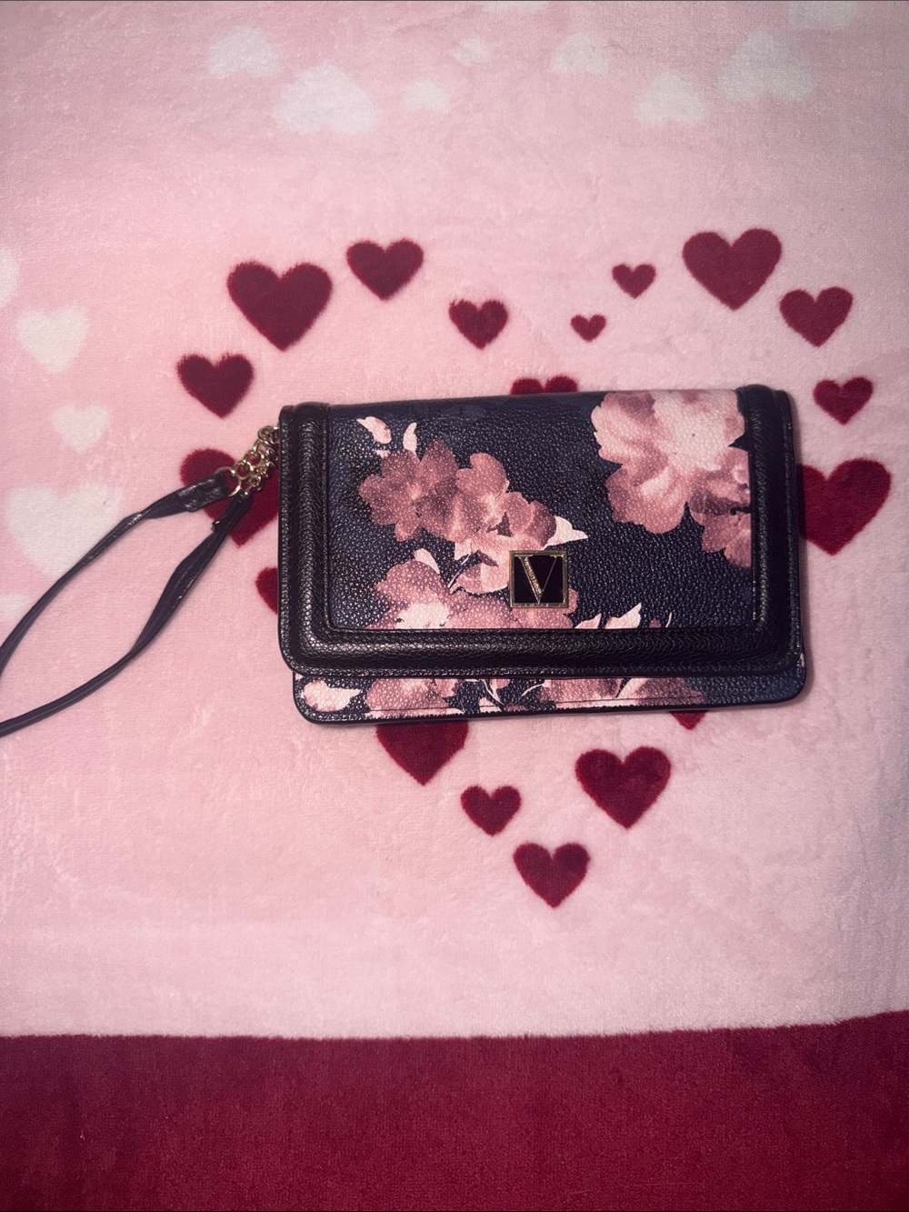 Victoria’s Secret Floral Wristlet Clutch - Black with Purple Floral
